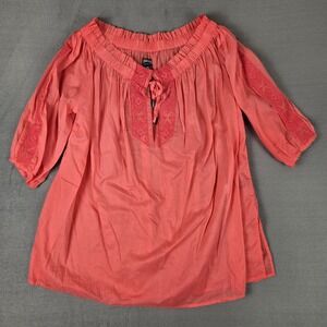 Vilebrequin Off-the-shoulder Cotton Voile DressWomens XS Red 3/4 Sleeve Beach